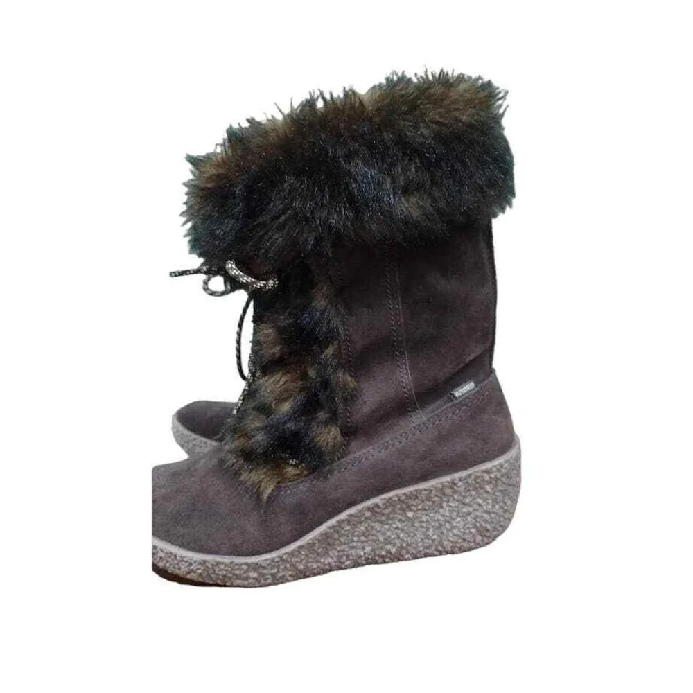 Brilliant Suede Waterproof Boots, Faux Fur, Thick Rubber‎ Soles, Brown, Sz 8.5